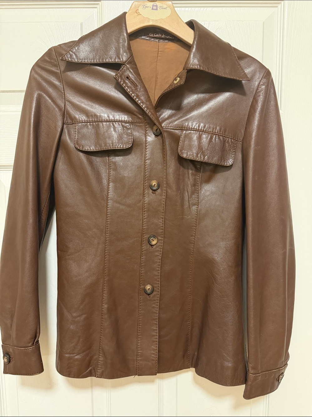 Women's Brown Leather Button-Front Jacket